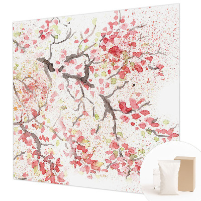 Papier peint panoramique chambre adulte avec un motif de branches fleuries