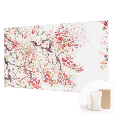 Papier peint panoramique chambre adulte avec un motif de branches fleuries
