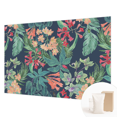 Papier peint photographique salon avec un motif de fleurs tropicales