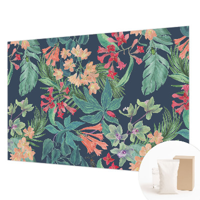 Papier peint photographique salon avec un motif de fleurs tropicales