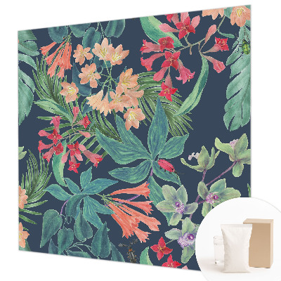 Papier peint photographique salon avec un motif de fleurs tropicales