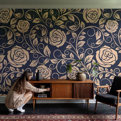 Papier peint panoramique sur mesure avec motif de fleurs romantiques