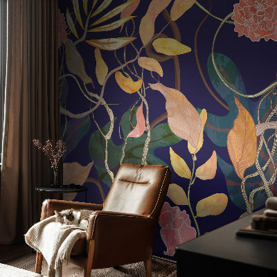 Papier peint panoramique salon avec un motif végétal élégant