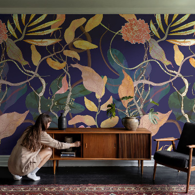 Papier peint panoramique salon avec un motif végétal élégant