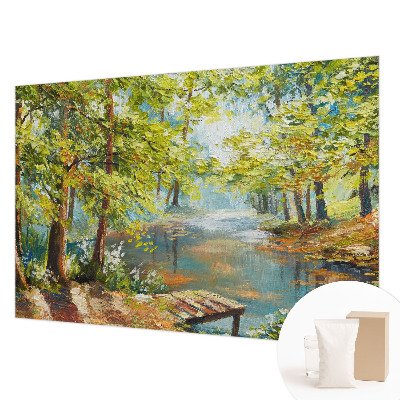 Papier peint panoramique chambre avec un motif de lac idyllique