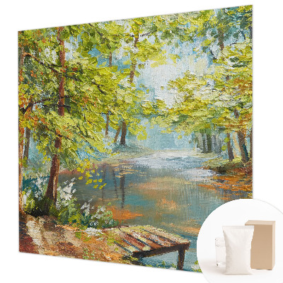 Papier peint panoramique chambre avec un motif de lac idyllique