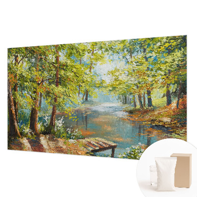 Papier peint panoramique chambre avec un motif de lac idyllique