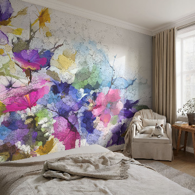 Papier peint panoramique enfant avec un motif de fleurs abstraites