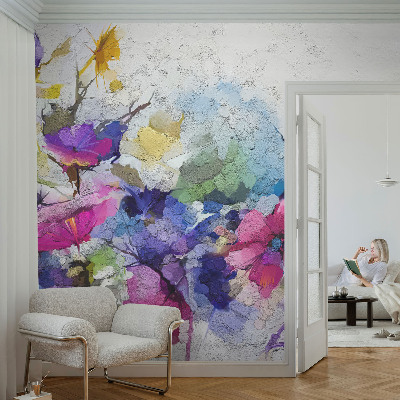 Papier peint panoramique enfant avec un motif de fleurs abstraites