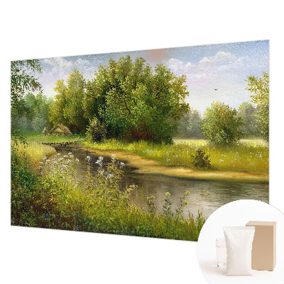 Papier peint panoramique tendance avec un motif de paysage campagnard