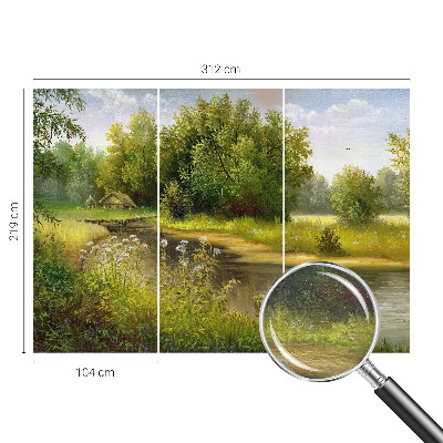 Papier peint panoramique tendance avec un motif de paysage campagnard