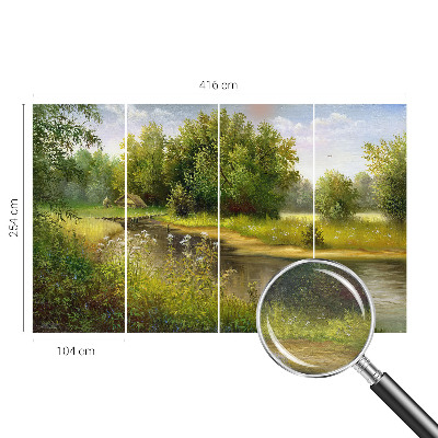 Papier peint panoramique tendance avec un motif de paysage campagnard
