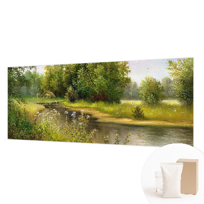 Papier peint panoramique tendance avec un motif de paysage campagnard