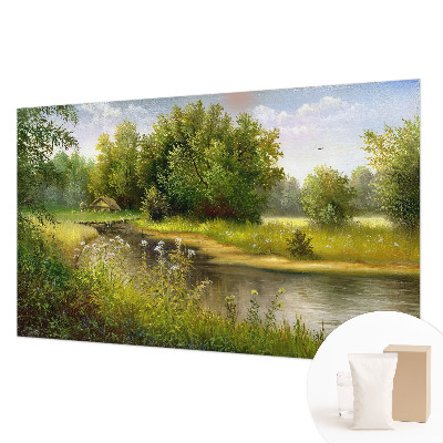Papier peint panoramique tendance avec un motif de paysage campagnard