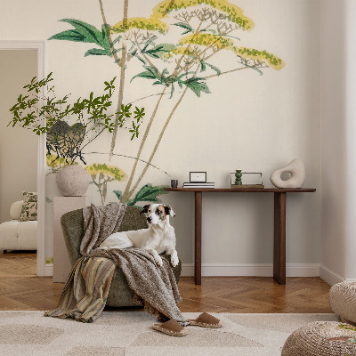 Papier peint panoramique salon avec un motif floral inspiré de la nature