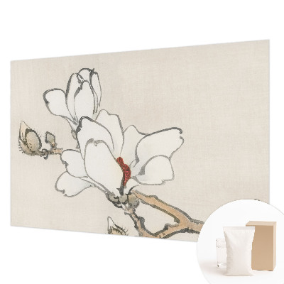 Papier peint panoramique chambre avec un motif de magnolias délicats