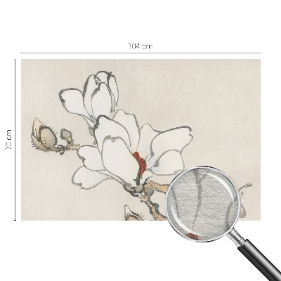 Papier peint panoramique chambre avec un motif de magnolias délicats