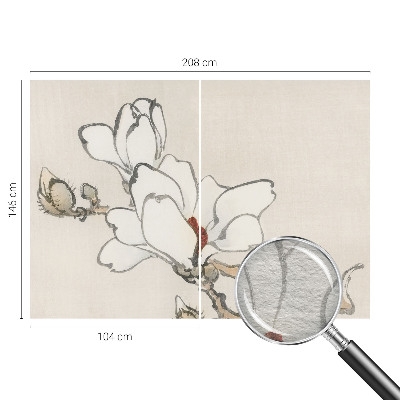 Papier peint panoramique chambre avec un motif de magnolias délicats