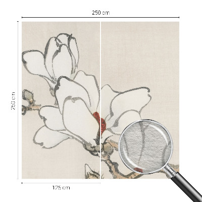 Papier peint panoramique chambre avec un motif de magnolias délicats