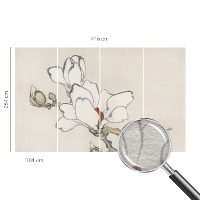 Papier peint panoramique chambre avec un motif de magnolias délicats