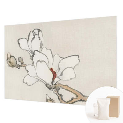 Papier peint panoramique chambre avec un motif de magnolias délicats