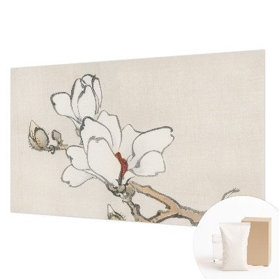 Papier peint panoramique chambre avec un motif de magnolias délicats