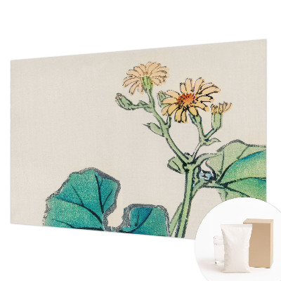 Papier peint panoramique chambre adulte avec motif de fleurs et de feuilles