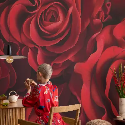 Papier peint photographique intissé roses rouges