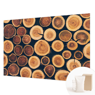 Papier peint panoramique chambre avec motif de cercles en bois