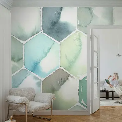 Papier peint photographique intissé hexagones pastel