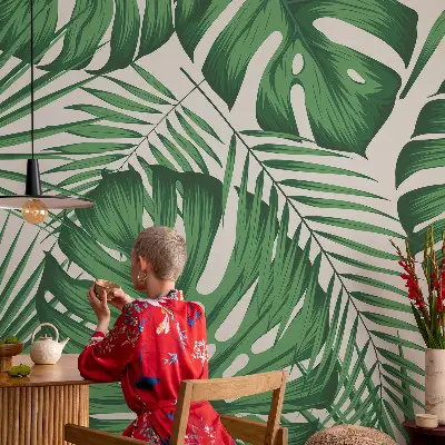 Papier peint photo imprimé sur tissu non tissé feuilles tropicales
