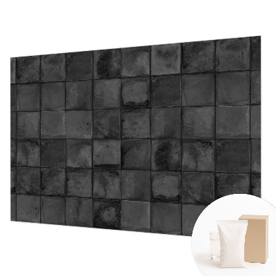 Papier peint panoramique salon avec motif de carreaux gris