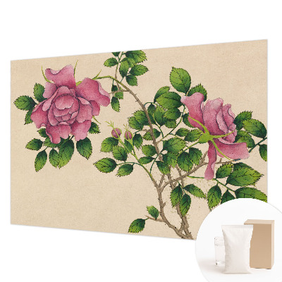 Papier peint panoramique haut de gamme avec un motif de roses romantiques