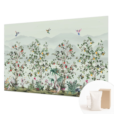 Papier peint panoramique salon avec des arbres exotiques
