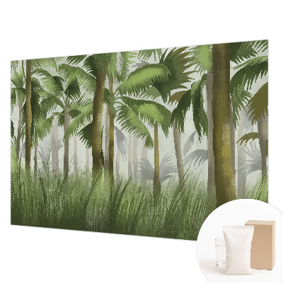 Papier peint panoramique chambre adulte avec un motif de forêt tropicale