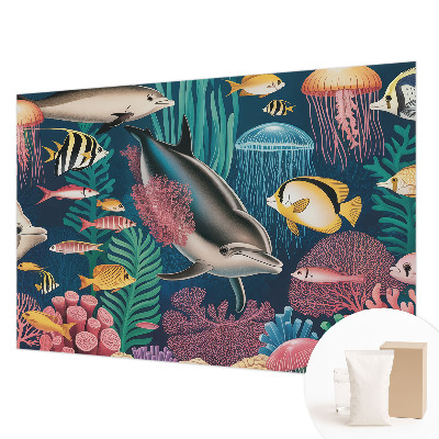 Papier peint panoramique tendance avec un motif de faune sous-marine