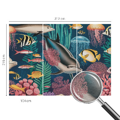 Papier peint panoramique tendance avec un motif de faune sous-marine