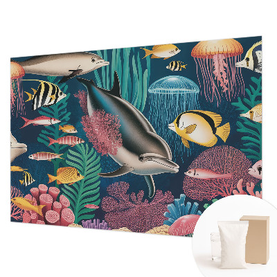Papier peint panoramique tendance avec un motif de faune sous-marine