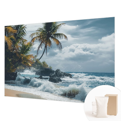 Papier peint panoramique intissé moderne avec un motif de plage exotique