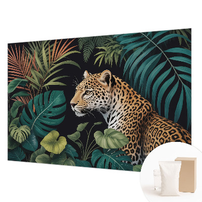 Papier peint panoramique chambre avec motif léopard exotique