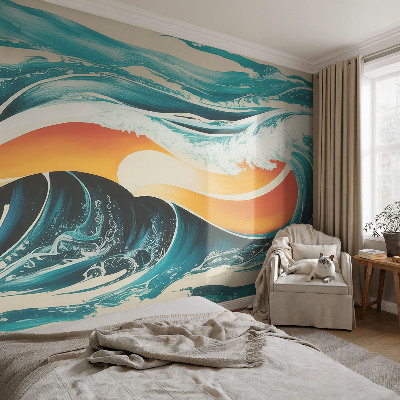 Poster mural panoramique avec un motif d'ondes abstraites