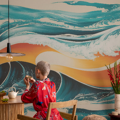Poster mural panoramique avec un motif d'ondes abstraites