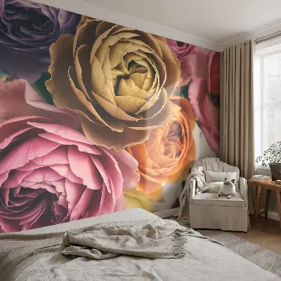 Papier peint photographique sur tissu non tissé Roses colorées