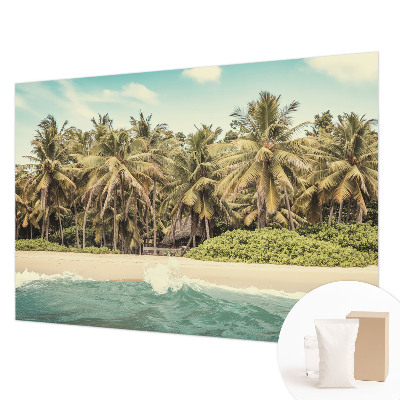 Papier peint panoramique chambre adulte avec un motif de plage tropicale