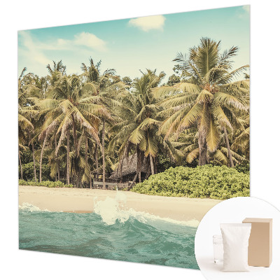 Papier peint panoramique chambre adulte avec un motif de plage tropicale