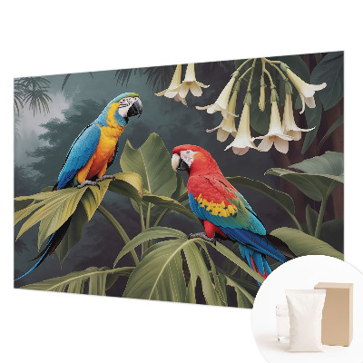 Tapisserie panoramique avec un motif de perroquets colorés