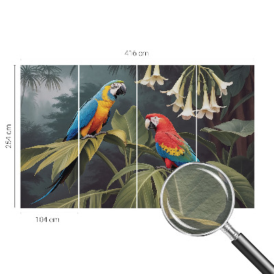 Tapisserie panoramique avec un motif de perroquets colorés