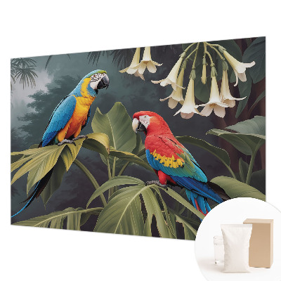 Tapisserie panoramique avec un motif de perroquets colorés