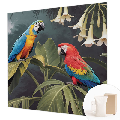 Tapisserie panoramique avec un motif de perroquets colorés
