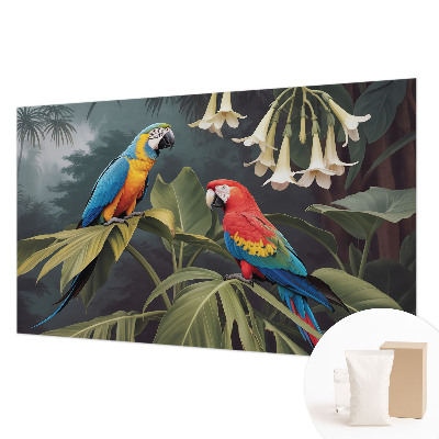 Tapisserie panoramique avec un motif de perroquets colorés